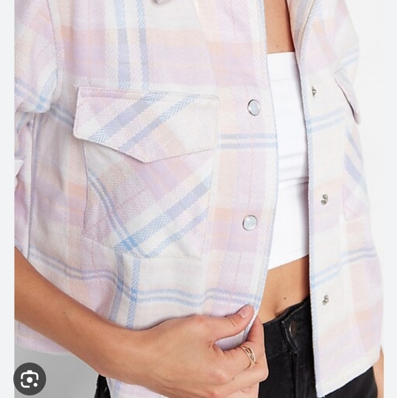 Express plaid Flannel shirt jacket crop - Picture 2 of 7